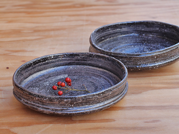 麦窯・灰釉炭化5寸鉢